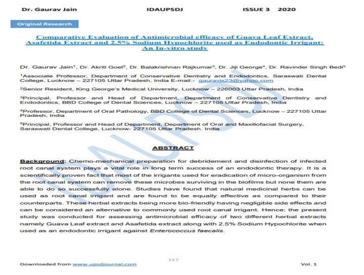 Comparative Evaluation of Antimicrobial efficacy of Guava Leaf Extract